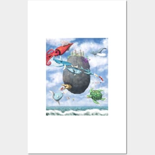 Floating Castle and Flying Fish Posters and Art